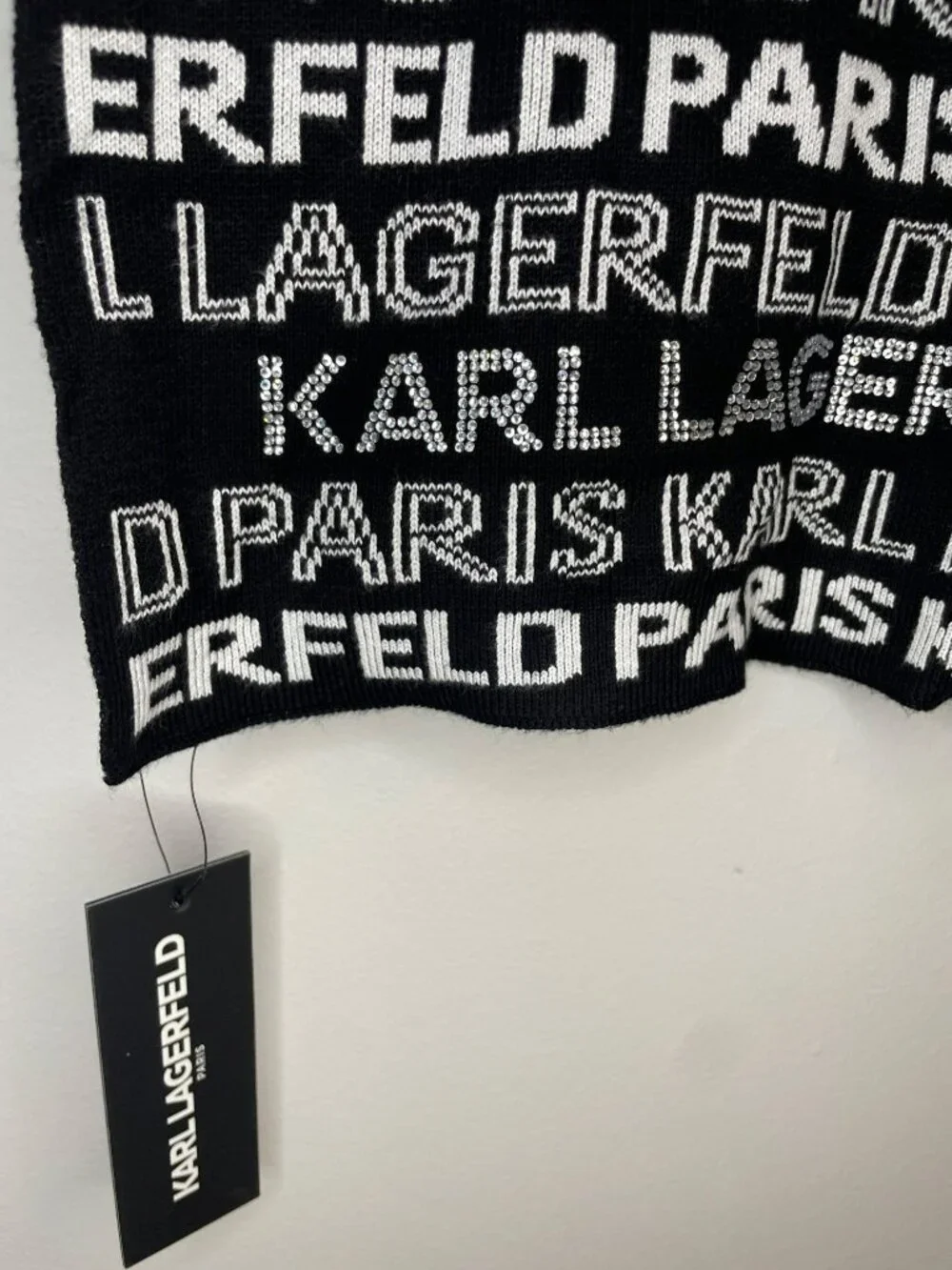 Karl Lagerfeld Paris Logo Print Black & White Scarf Rayon MSRP$78 NWT - Picture 2 of 5